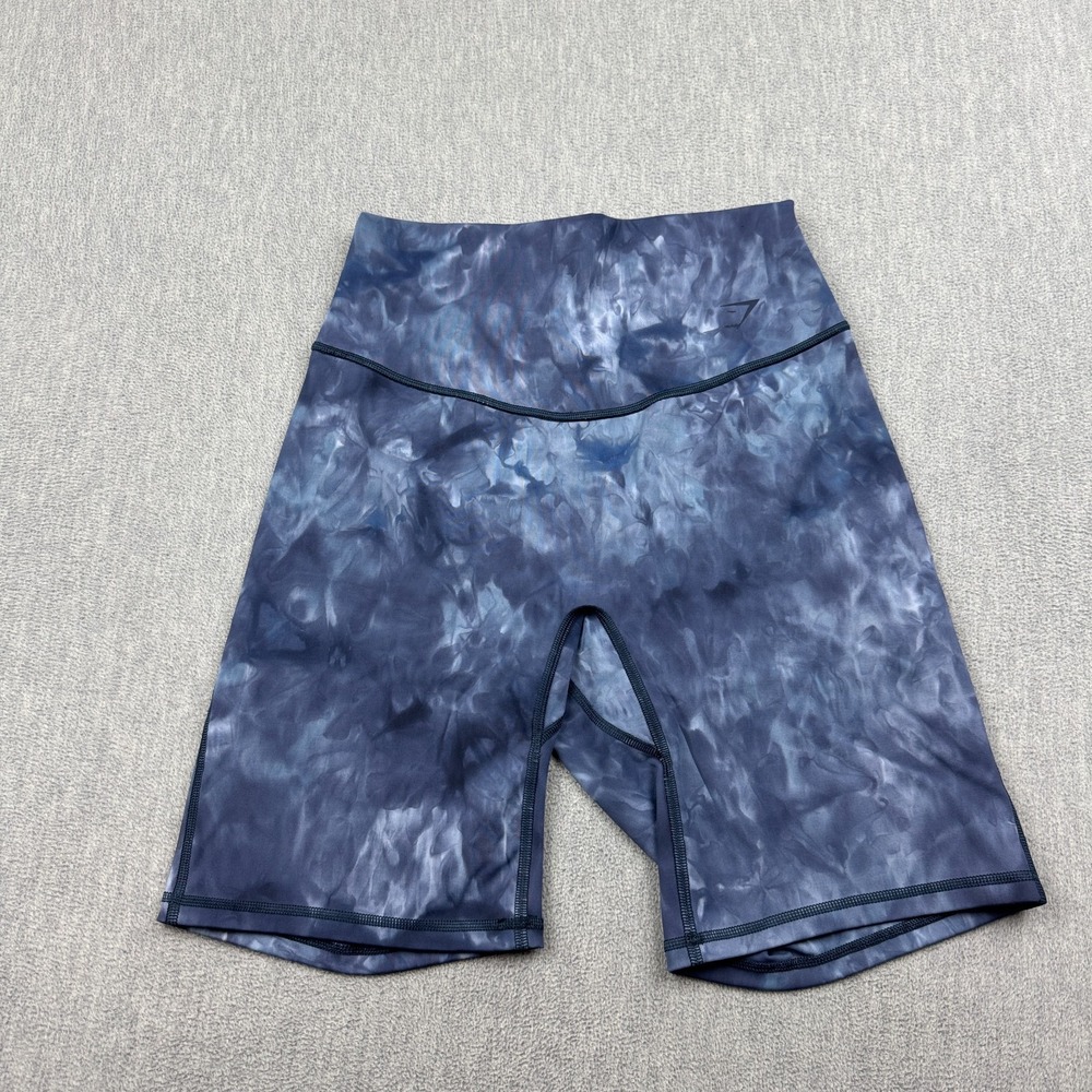 Gymshark Shorts Womens Medium Blue Tie Dye Elevate Cycling 8" Flush Fit Stretch